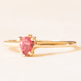 Anello vintage in oro giallo 10K con spinello rosa sintetico (0.30ct ca.) e diamanti
