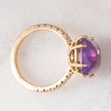 Anello da cocktail vintage in oro giallo 18K con ametista e diamanti di taglio brillante (0.24ctw ca.), anni ‘70/‘80