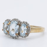 Anello vintage in oro giallo 9K con acquamarine (1.70ctw ca.) e diamanti (0.20ctw ca.), anno 2005
