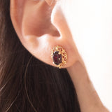 Orecchini vintage in oro giallo 9K con granati, anni ‘60