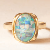 Anello vintage in oro giallo 9K con mosaico di opali triplet
