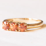 Anello trilogy moderno in oro giallo 9K con topazi arancioni trattati, anno 2006