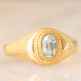 Anello chevalier vintage in oro giallo 14K con topazio azzurro, anni ‘60