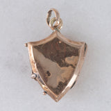 Ciondolo portafoto antico a forma di scudo in oro giallo 9K con perline bianche, primi del ‘900