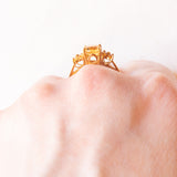 Anello vintage in oro giallo 9K con quarzi citrini (1ctw ca.), anno 2001