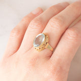 Anello da cocktail vintage in oro giallo 14K con acquamarina (5ct ca.), anni ‘60