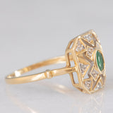 Anello vintage in oro giallo 18K con smeraldo (0.13ct ca.) e diamanti, anni ‘70/‘80