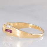 Anello vintage in oro giallo 18K con rubini e diamanti, anni ‘60/‘70