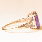 Anello da cocktail vintage in oro giallo 9K con ametista (3.50ct ca.) e diamanti (0.12ctw ca.), anni ‘60/‘70