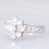 Anello a fiore vintage in platino con diamanti (1ctw), anni '80
