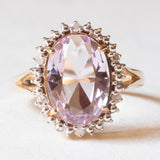 Anello a margherita vintage in oro giallo e bianco 9K con ametista (3.40ct ca.) e diamanti, anni ‘80/‘90