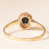 Anello a margherita vintage in oro giallo 9K con zaffiro (0.40ct ca.) e diamanti (0.06ctw ca.), anno 1987