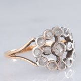 Anello antico in oro giallo 14K e argento con diamanti di taglio rosetta, primi del ‘900