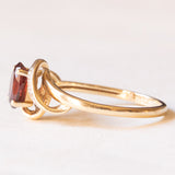 Anello vintage in oro giallo e bianco 9K con granato e cubic zirconia, anni ‘70/‘80