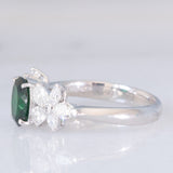 Anello vintage in platino con tsavorite (0.94ct) e due fiori di diamanti (0.78ctw), anni ‘90/anni ‘2000
