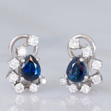 Orecchini vintage in oro bianco 14K con zaffiri di taglio a goccia (1.50ctw ca.) e diamanti di taglio brillante (0.74ctw ca.), anni ‘80