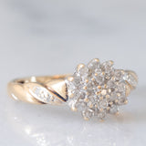Anello a fiore vintage in oro giallo 9K con diamanti (0.25ctw ca.), anni ‘80