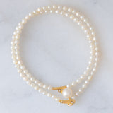 Collana vintage in oro giallo 18K con perle bianche, anni ‘70
