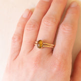 Anello doppio girevole vintage in oro giallo 9K con amazonite e ambra, anni ‘70/‘80