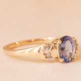 Anello ballerina vintage in oro giallo 9K con tanzanite (0.75ct ca.) e diamanti di taglio tapered (0.10ctw ca.), anno 2011