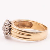 Anello a fascia e a fiore in oro giallo 14K con diamanti (0.40ctw ca.), anni ‘60/‘70