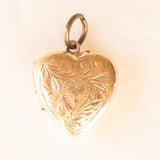 Ciondolo portafoto vintage a forma di cuore con lamina in oro giallo 9K su metallo, anni ‘50/‘60