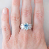 Anello vintage in platino con acquamarina (2.33ct) e diamanti (1ctw), anni ‘80/‘90