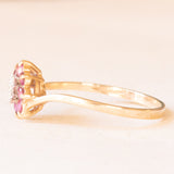 Anello a margherita vintage in oro giallo e bianco 9K con rubini sintetici (0.32ctw ca.) e diamante, anno 1962