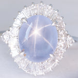 Anello ballerina vintage in platino con zaffiro stellato (6.40ct) e diamanti (0.94ctw), anni ‘80