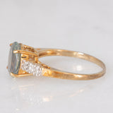 Anello vintage in oro giallo 9K con pietra verde e diamanti, anni ‘80/‘90