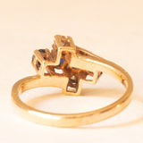 Anello bypass vintage in oro giallo 9K con zaffiri (0.32ctw ca.) e diamanti (0.04ctw ca.), anno 1981