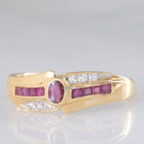 Anello vintage in oro giallo 18K con rubini e diamanti, anni ‘60/‘70