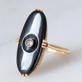 Anello Art Déco in oro giallo 18K con onice e diamante di taglio Rosetta (0.07ct ca.), anni ‘30