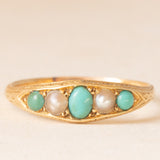 Anello antico in oro giallo 18K con turchesi e perline, anni ‘10