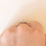 Anello vintage in oro bianco 9K con acquamarina (0.70ct ca.) e diamanti, anni ‘80/‘90
