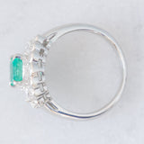 Anello a margherita vintage in platino con smeraldo colombiano (1.07ct) e diamanti (1.01ctw), anni ‘80
