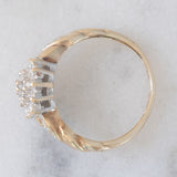 Anello a fiore vintage in oro giallo 9K con diamanti (0.25ctw ca.), anni ‘80