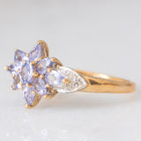 Anello vintage in oro giallo 9K con tanzaniti (1ctw ca.) e diamanti