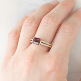 Anello vintage in oro giallo 8K con rodolite e diamanti, anni ‘80