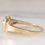 Anello doppio girevole in oro giallo 14K con rubino (0.20ct ca.)/smeraldo (0.14ct ca.) e diamanti, anni ‘80