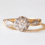 Anello antico francese in oro giallo e bianco 18K con diamanti (centrale di taglio brillante e di 0.28ct ca.), anni ‘30/‘40