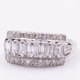 Anello “triplo” a fascia in oro bianco 14K con diamanti (1.20ctw ca.), anni ‘80