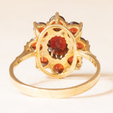 Anello a margherita vintage in oro giallo 8K con granati (2ctw ca.), anni ‘50/‘60