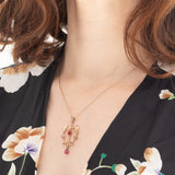 Pendente antico lavalier in oro giallo 9K con tormaline rosa, anni ‘10/‘20