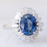 Anello ballerina in platino con zaffiro (3.02ct) e diamanti (1.20ctw), anni ‘80