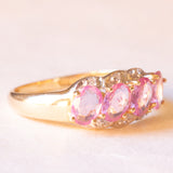 Veretta vintage in oro giallo e bianco 14K con zaffiri rosa sintetici (1.40ctw ca.) e diamanti (0.03ctw ca.), anni ‘70/‘80