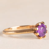 Solitario vintage in oro giallo 9K con ametista (0.60ct ca.), anni ‘60/‘70