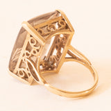 Anello vintage in oro giallo 9K con quarzo fumé inciso con testa di soldato romano, anno 1975