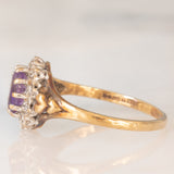 Anello a margherita vintage in oro giallo 9K con ametista (0.70ct ca.) e diamanti (0.05ctw ca.), anni ‘80