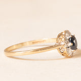 Anello a margherita vintage in oro giallo 9K con zaffiro (0.40ct ca.) e diamanti (0.06ctw ca.), anno 1987